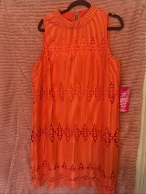 Alex Marie Bright Orange Crochet-Trim Mini Dress